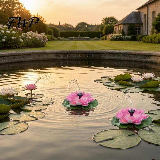 Solar Water Fountain Lotus Floating Bird Bath Powered with Interchangeable Nozzles for Garden Pond Patio Yard Decor