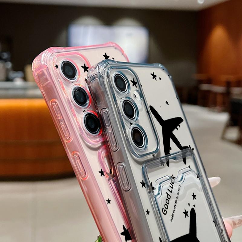 Card Bag Wallet Case For Samsung Galaxy S25 S24 S22 Ultra S23 S24 FE A55 A35 A15 A16 A56 Creative Aircraft Print TPU Phone Cover