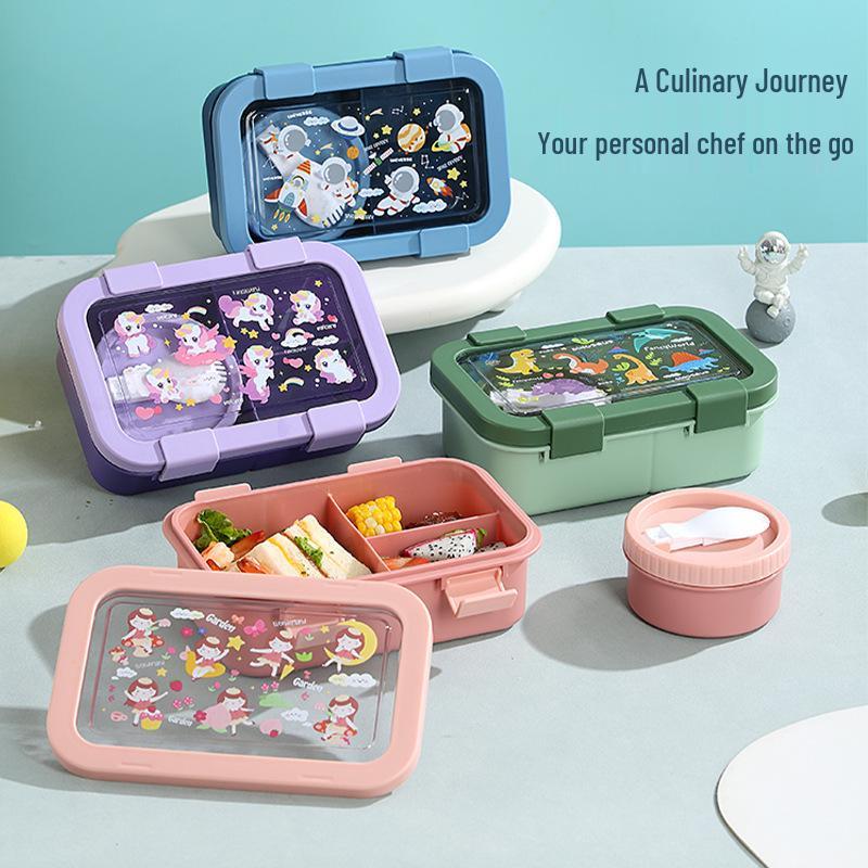 Nordic-Style Stainless Steel Lunch Box with Compartments, Fork, and Spoon - Microwave Safe
