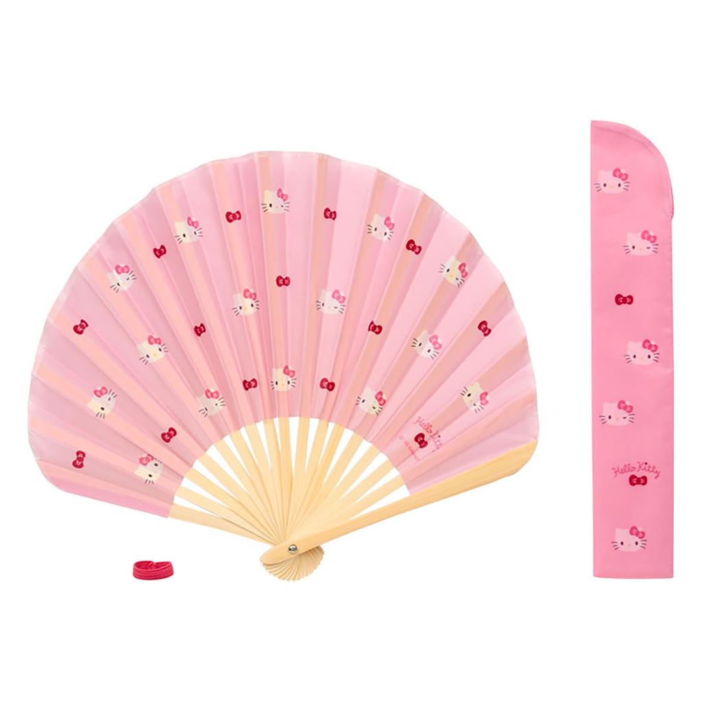 Sanrio Hello Kitty Folding Fan Bamboo and Includes a convenient carrying case (Main Unit Paper, Case Polyester) (Product Number 493325)