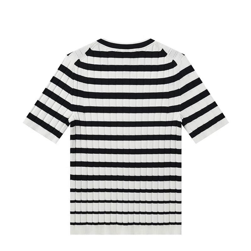 HAZZYS Women's Striped Short Sleeve Ribbed Knit Top