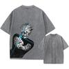 Men Streetwear Washed Acid Oversized T Shirt Japanese Anime Retro Worn Graphic Print T-Shirt Cotton Short Sleeve Tees