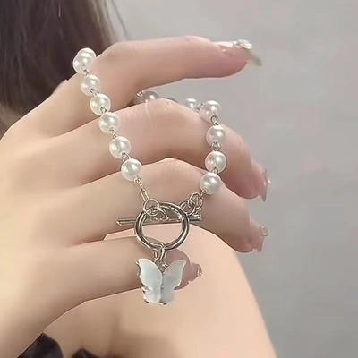 Pulseras  Butterfly Pearl Pendant Bracelet Ladies Girl Trend Charm Bracelet Festive Friendship Birthday Jewelry Bracelets