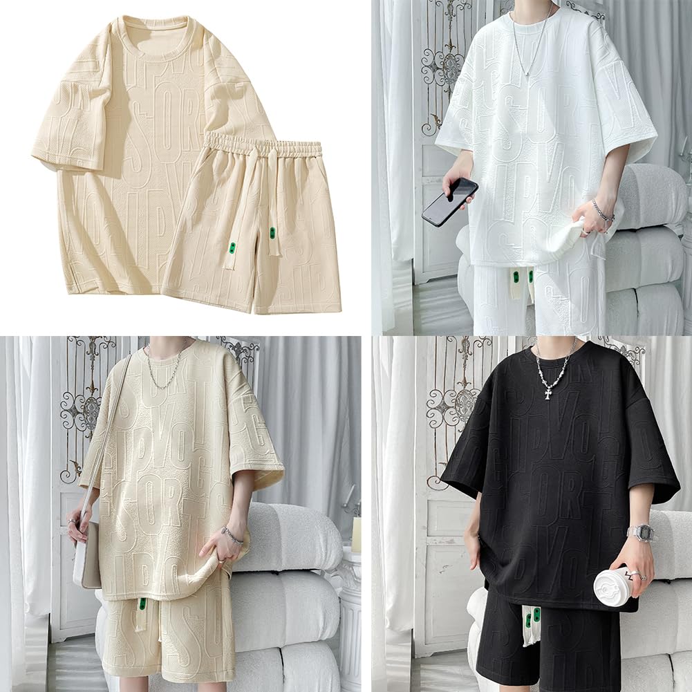 Yeecan Summer Clothing Short Sleeve and Plus Sizes Loose Stylish Top and Comfortable and Perfect for Sportswear or Size XL Men's Set, T-Shirt Pants,