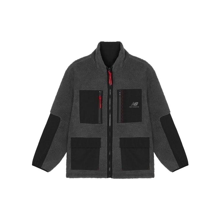 New Balance Men s New Balance Contrasting Colors Pocket Reversible Stand Collar Lamb s Wool Jacket Black AMJ21349-BK L