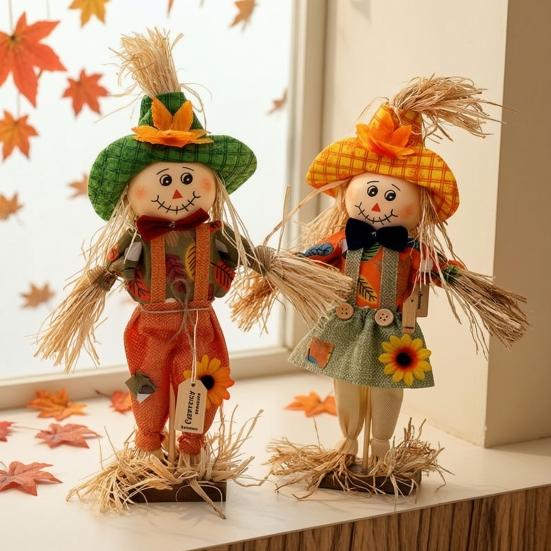Ornamento di Thanksgiving da Esterno, Spaventapasseri Autunnale Decorazione in Piedi, Accento Rustico per Prato Festivo di Halloween con Vestiti Cappello per il Raccolto d'Autunno