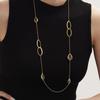 European & American Water Drop Glass Stone Long Sweater Necklace with Hollow Round Ring in Non-Fading Titanium Steel