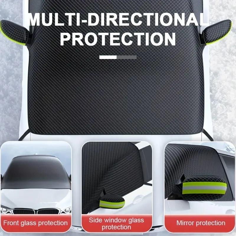Car Windshield Snow Cover Plaid Oxford Cloth Windshield Frost Guard with Green Reflective Strips 6 Magnets Windproof Anti-Freeze Anti-Ice Front