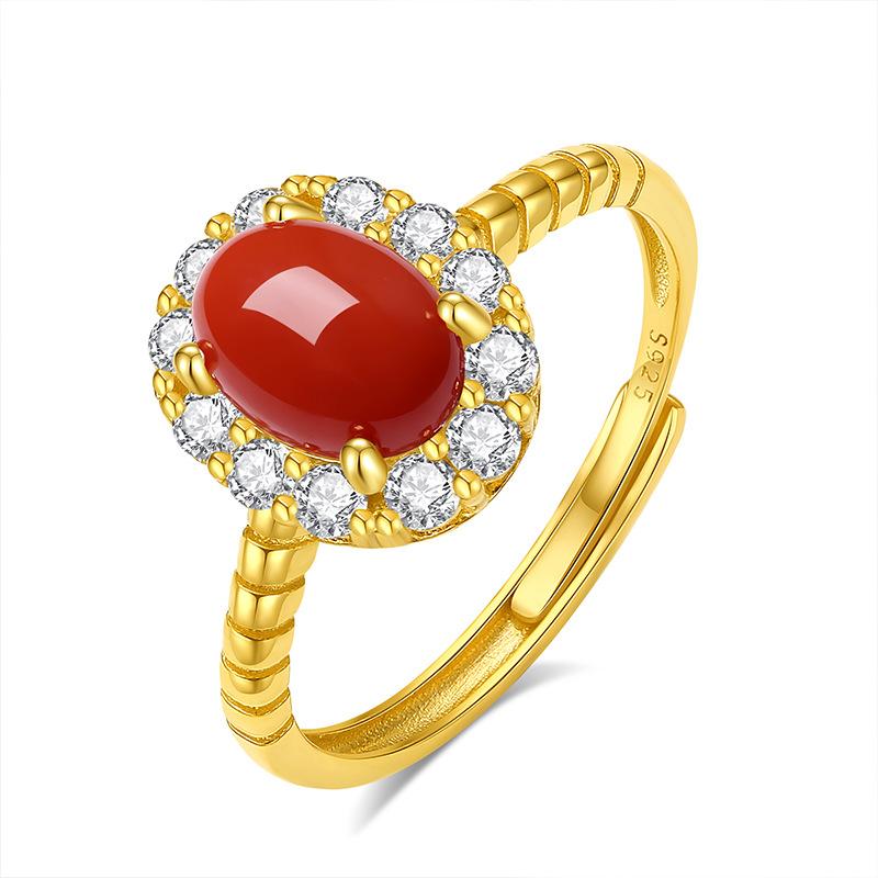 Jewelry S925 Sterling Silver Ring Women's Natural Nanhong Stylish Simple Geometric Oval Egg Surface Ring