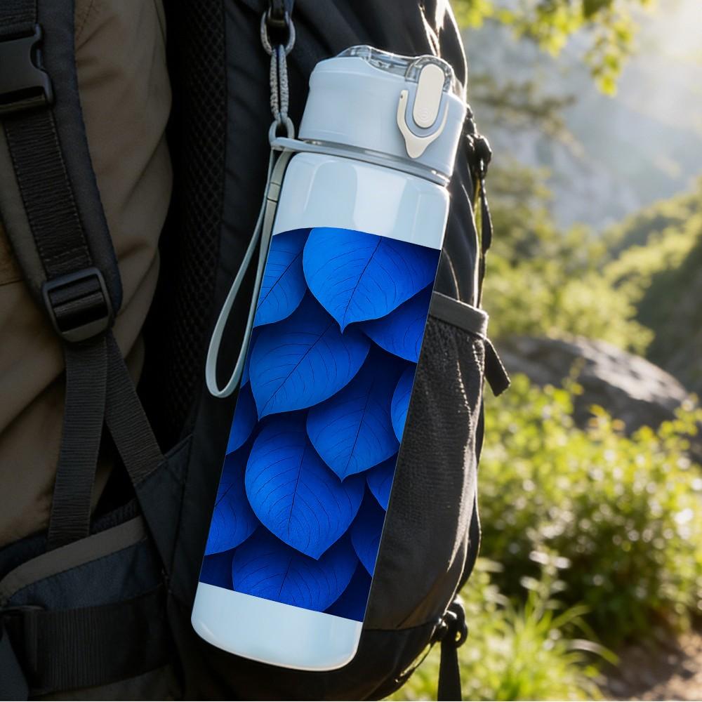 1PC Blue Scale Texture Abstract Print 750ml Color Plastic Sports Water Bottle Leakproof Flip Straw Lid Suitable for Sports Office Home Use