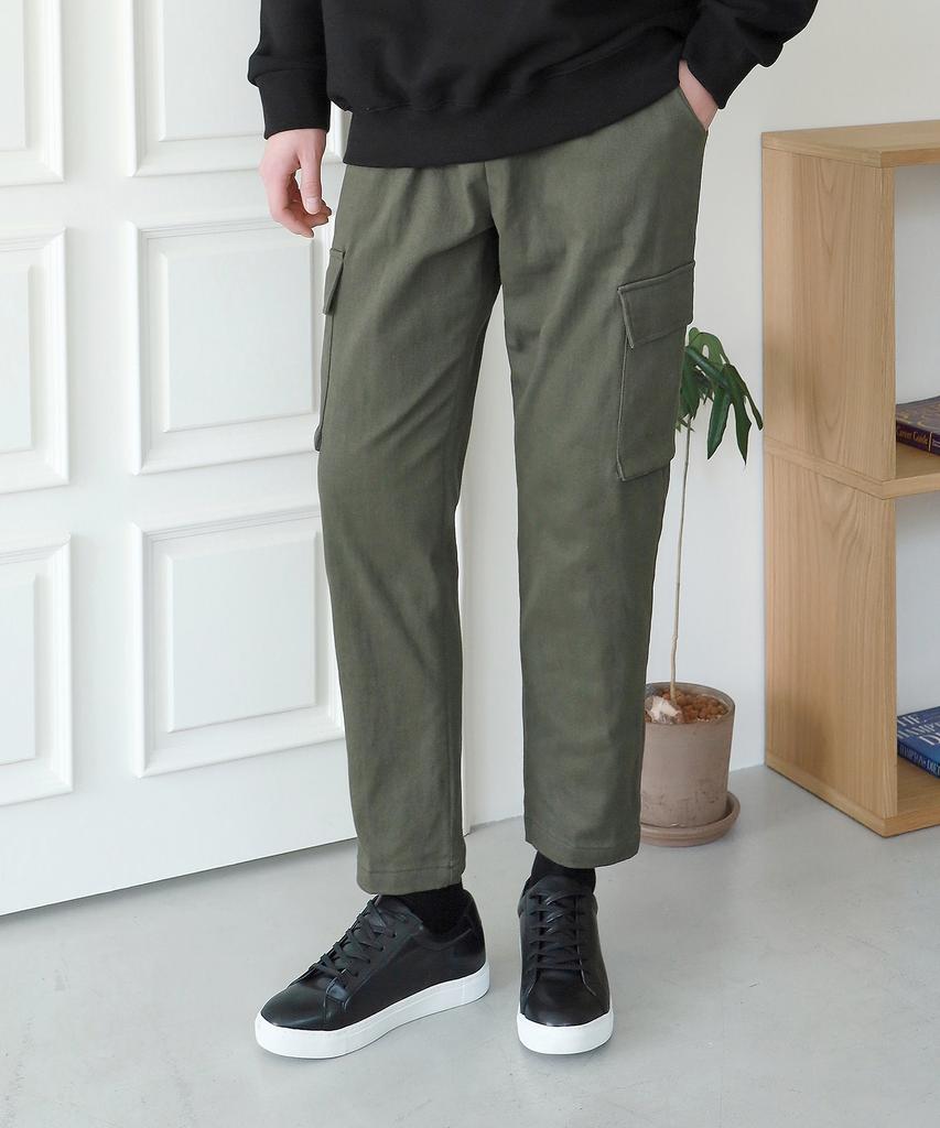 Jikeulib Brushed Fleece-Lined String Elastic Cargo Pocket Spandex Cotton Pants