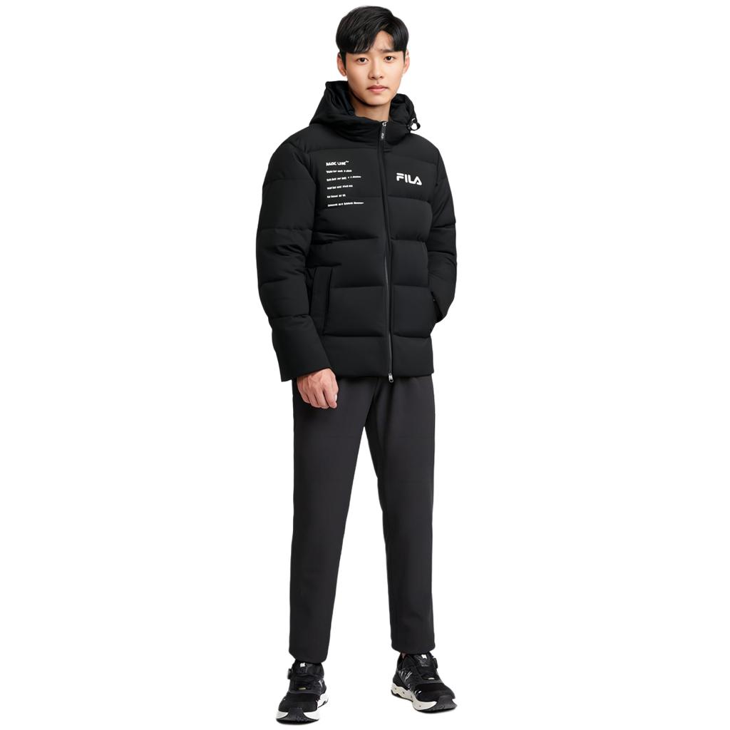 Fila Letter Logo Printed Thickened Hooded Down Jacket Men Outerwear Black F11M149901F-BK