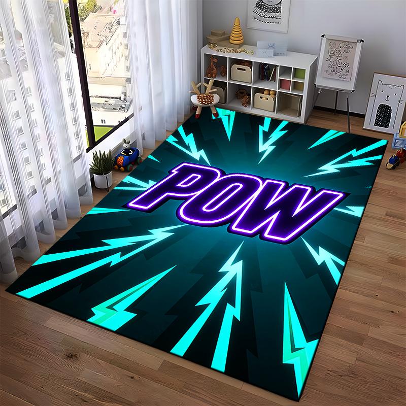 Comic Style Carpet with "POW" Print and Vibrant Lightning Design Suitable for use as an anti-slip for living room bedroom sofas