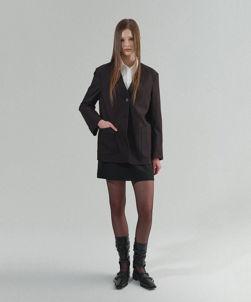 Flmo Minimalist Collarless Jacket [Black]