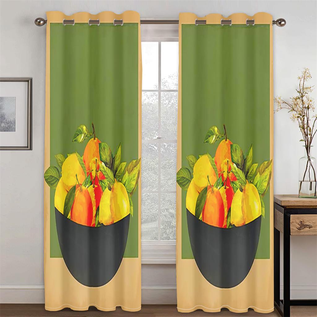3D Abstract Geometric Style Art Green Fruit Pattern Window Curtains Modern Simple Style Home Living Space Bedroom Space Window Decorative Piece
