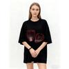 Oversized T Shirt Black Strawberry Print Graphic Tee Women Casual Streetwear Fashion Top Summer Outfit