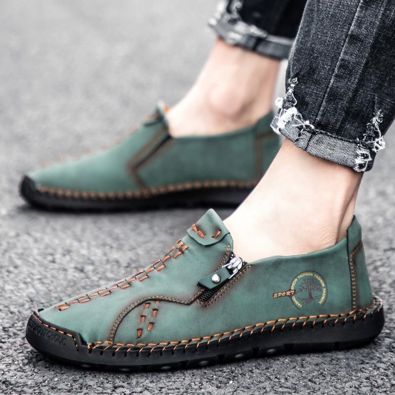 2025 popular spring men's shoes new fashion casual leather shoes trend large size men's shoes hand-stitched shoes