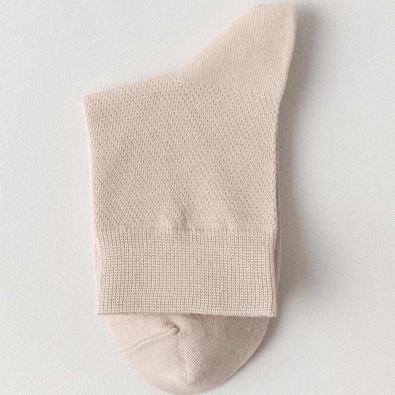 Breathable, Mid-calf Pure Cotton Socks: Mesh, Odor-resistant, Sweat-absorbing, Thin for Spring/summer, Solid Color, Seamless, Long Fit.