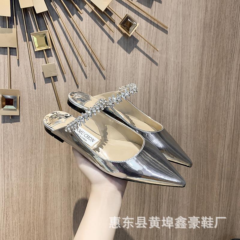

j~ c Xinhao Shoe Factory s new product pointed rhinestone outer wear women s summer slippers one word Mary Jane bag head high-heeled slippers 39