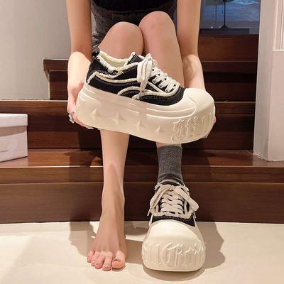 Europese muffin platform schoenen met grote kop dames canvas schoenen veters veelzijdig kleine hoogteverhogende casual schoenen