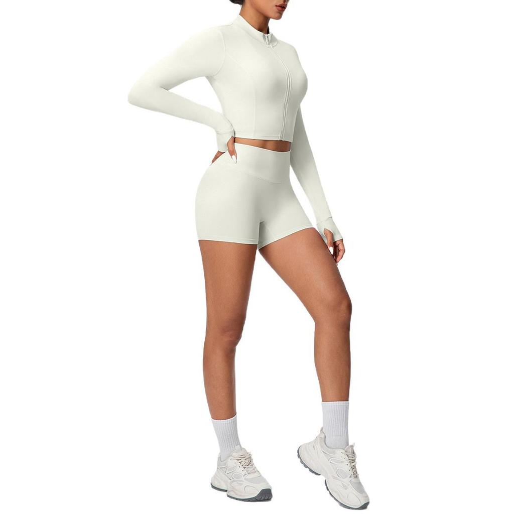 Women's High-Waisted Yoga Set: Short Zipper Jacket & Hip-Lifting Shorts