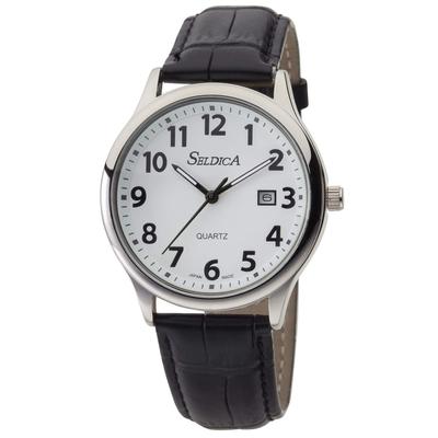 Crefer Analog Waterproof Watch with Date Display and Leather Black SD-AM051-WTS Men's Strap,