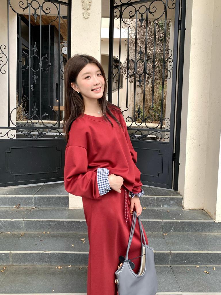 Dark Blue Casual Hoodie & Skirt Set for Women - Korean Style 2026 Spring Collection, Loose Fit, Sporty Two-Piece.