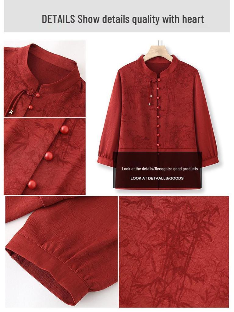Summer 2025 Fashionable Chiffon Top for Middle-Aged and Elderly Women - Seven-Sleeve Design