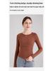 Damen Herbst/Winter Slim Fit Langarm Woll-Plus-Samt-Oberteil mit Rundhalsausschnitt