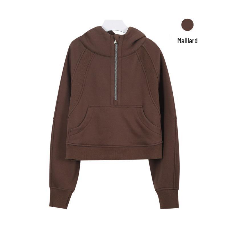 Women's Fleece-Lined Half-Zip Hoodie for Autumn/Winter - Slimming, Sporty, Versatile.
