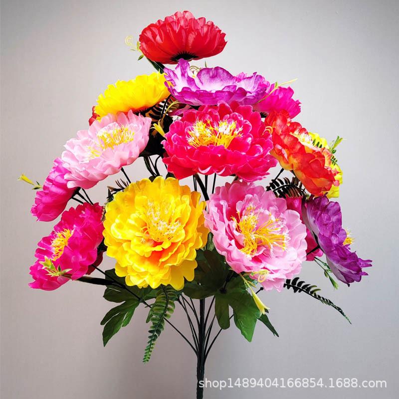 

Artificial flower 18 heads flash peony put flower living room decoration silk flower indoor flower fake flower