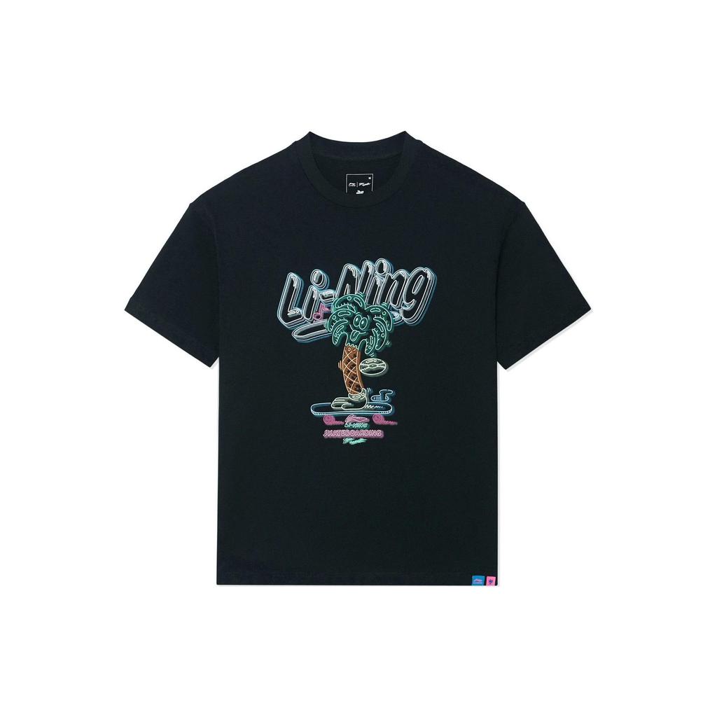 Li-Ning X Steven Harrington Neon Cartoon Print Short Sleeve T-Shirt Unisex Tops Black AHSSC47-1