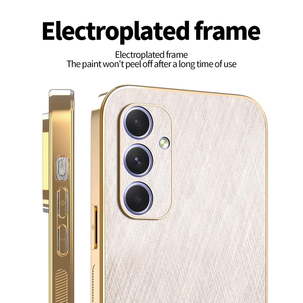 Złote Etui z Teksturą Jedwabiu i Powłoką Skórzaną Samsung Galaxy S26 S25 Edge S24 S23 S22 Ultra Plus FE A16 A54 Galwanizowane Wytrzymałe Pokrowiec