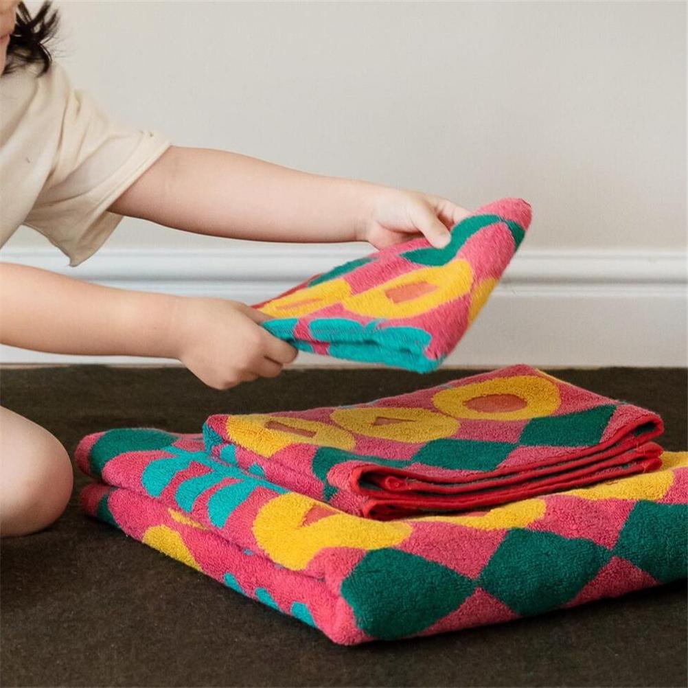 Cartoon Geometry Shape Flower Cotton Towel for Kids, Soft Face Towels, Super Absorbent Bath Towel, Household Towel, Beach Towel