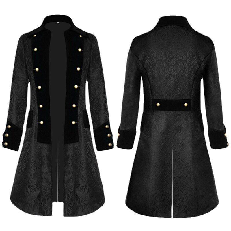 Amazon's New Halloween Medieval Men's Clothing Wish Solid Color Jacquard Retro Men's Uniform Coat in Stock