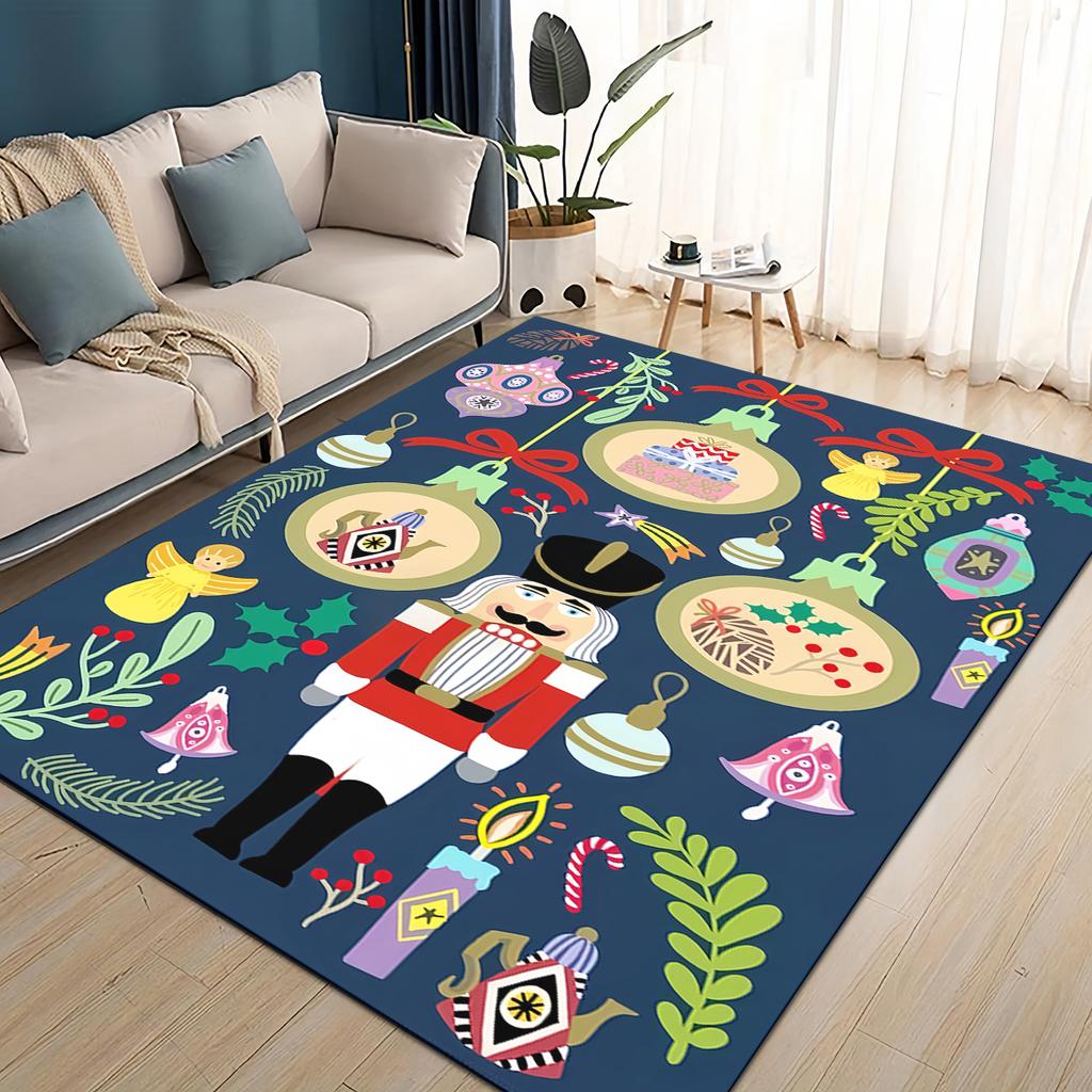 Merry Christmas Cartoon The Nutcracker Doll Festival Gift Carpet Rug for Living Room Bedroom Home Sofa Decoration,Non-slip Mat
