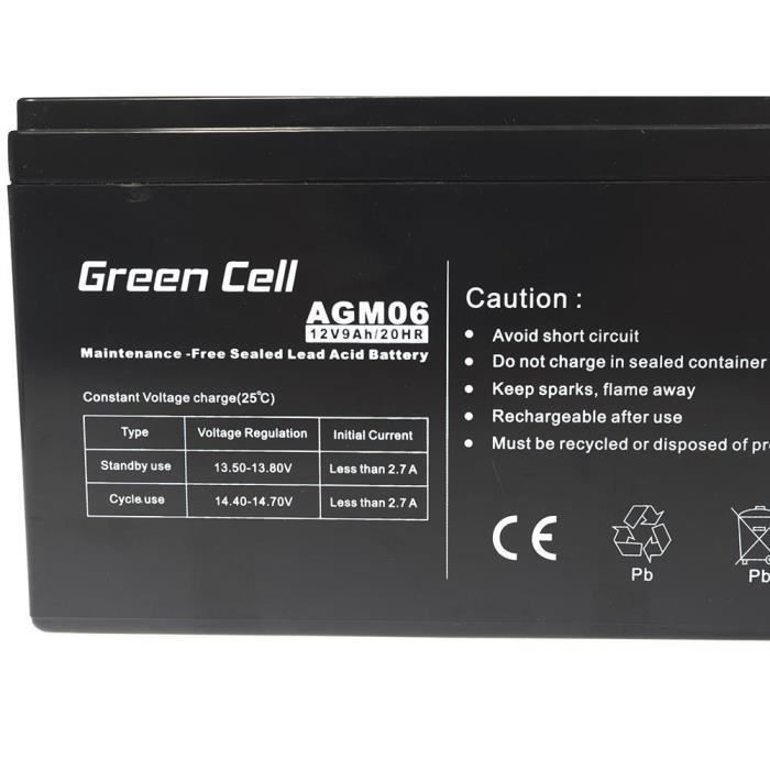 AGM VRLA Batterie - Green Cell - 12V 9Ah - Abmessungen 151x65x98mm - Anschluss F2 - Auslaufsicher