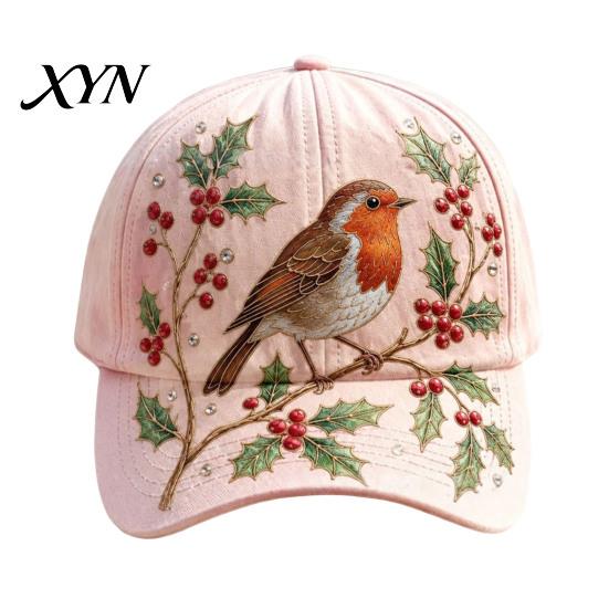 Gardening Sun Hat Baseball Cap for Women, Embroidery Flower Bird Pattern Hat, Morning Walk Adjustable Fit Spring Summer Outdoors