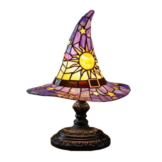 Stained Glass Style Witch USB Powered Hat Lamp Resin 18cm фиолетовый
