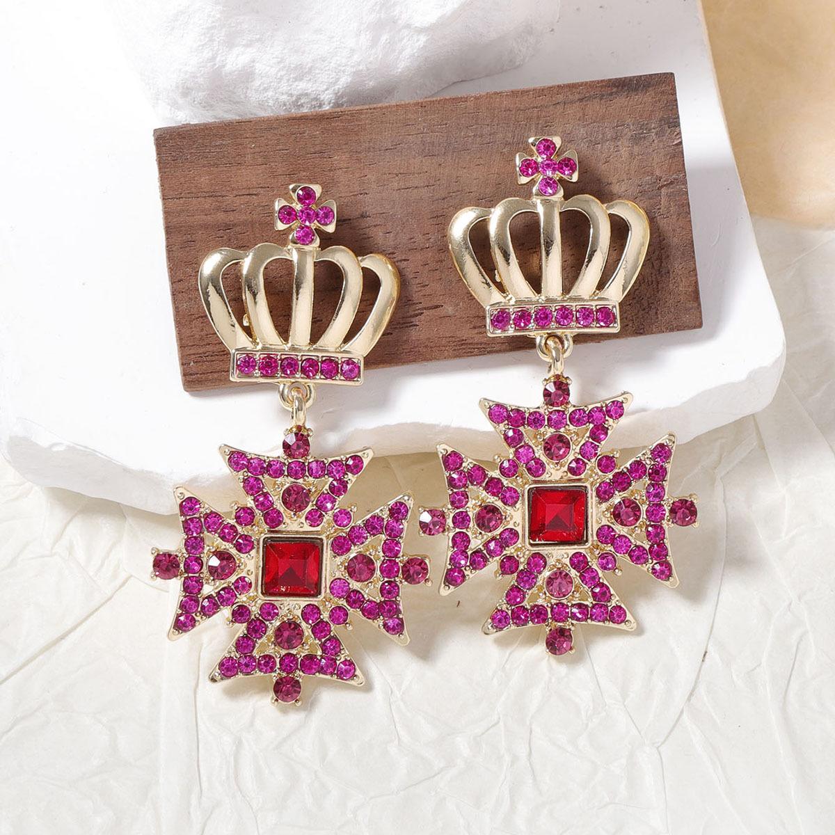 Metal Rhinestone Square Crown Geometric Dangle Earrings Women New Trend Elegant Design Zircon Party Accessories красный