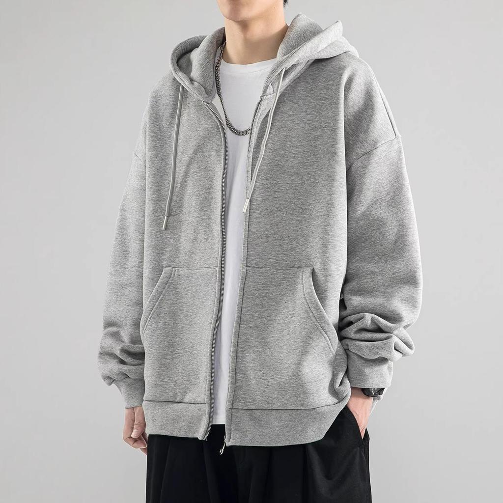 Men's Japanese-Korean Style Loose Zipper Hoodie - Trendy Early Autumn/Winter Casual Jacket