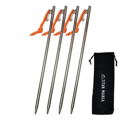 TITAN MANIA Kolík Titánový Kolík Ľahký Pevný 40cm Sada 4 Kolíkov do Stanu Kolík Stanový Pevný Nástroj na Upevnenie Samostatné Kempovanie Vonkajšie Kempingové Vybavenie Úložná Taška