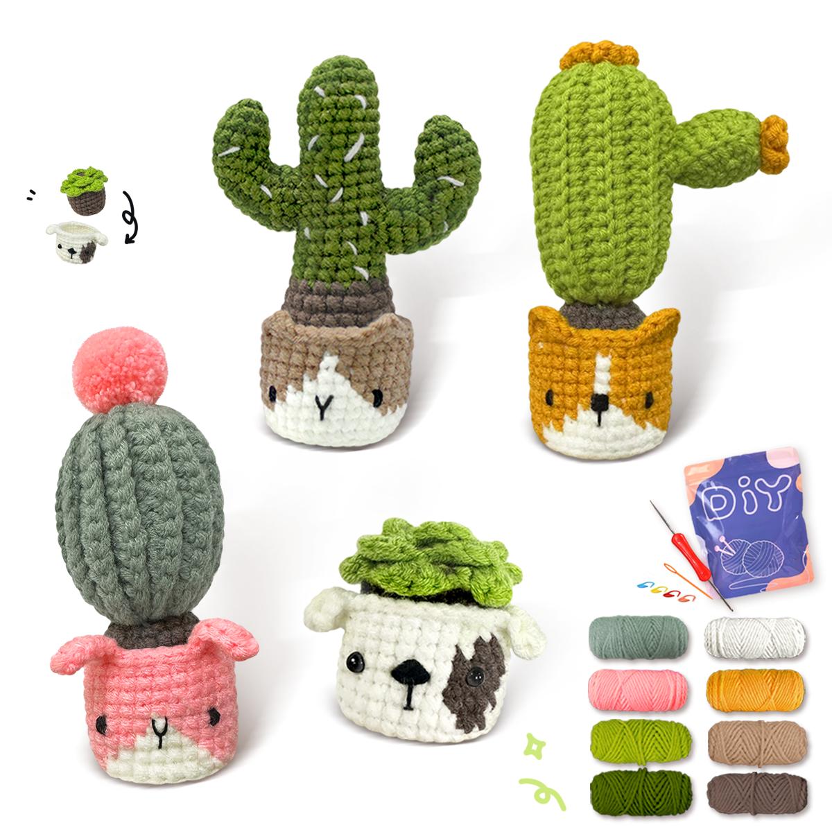 

YAMAXIN DIY Crochet Kit for Beginners Easy Craft Tool Set with Animal Cactus Themed Design Knitting Arts And Crafts Project