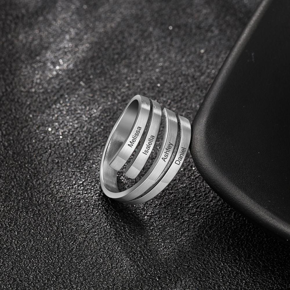 Personalizza Anello Dito Classico Regolabile Acciaio Inossidabile Gioielli Incidi 4 Nomi Donna Personalizza Elegante Anello Dito Semplice Minimalista Nuziale