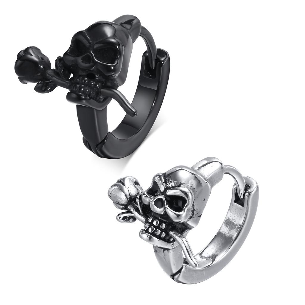 Pendientes Mprainbow de Calavera Gótica y Rosa para Hombres Niños, Pendientes de Aro Redondos de Metal Amor Verdadero Primeros, Regalo de Joyería Rock Punk