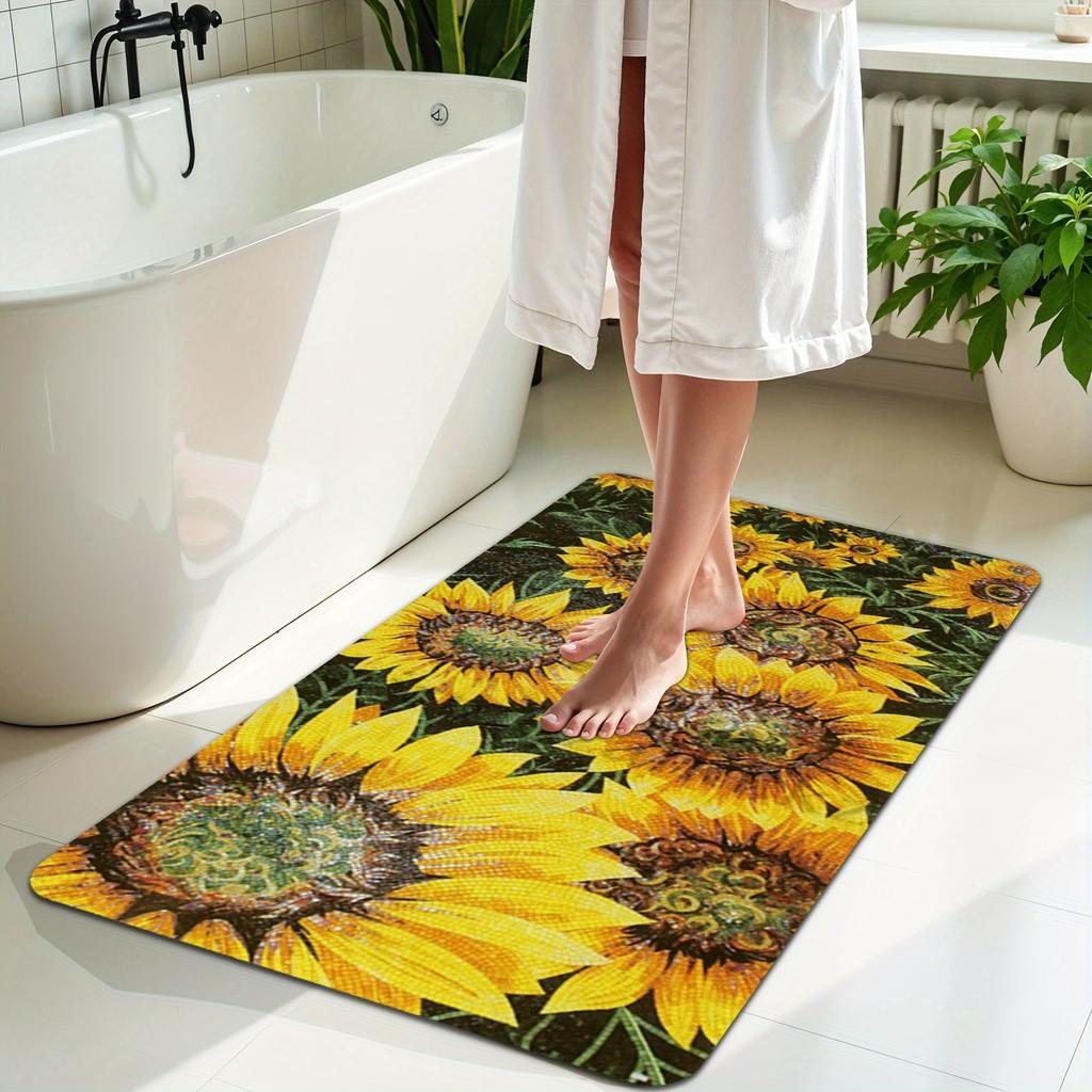 1Pcs Summer Sunflower Pattern Floor Mat Modern Kitchen Polyester Rug Non-Slip Colorful Indoor Carpet, For Home Bathroom Bedroom Living Room Decor