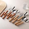 Bamboo Joint Stainless Steel Cutlery Set with Wood Handle: Knife, Fork, Spoon for Dining and Restaurant Use.