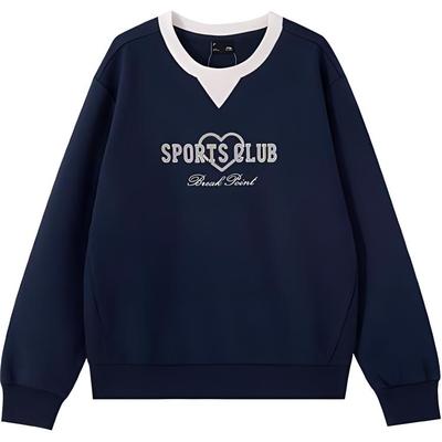 Li Ning Sports Trend Series Casual Loose Warm Pullover Round Neck Sweatshirt Women Sweatshirt Deep-Iris-Blue AWDU446-5