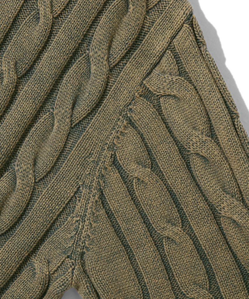 TRILLION Vintage Washed Cable 2-Way Zip-Up Knit (Beige Khaki)
