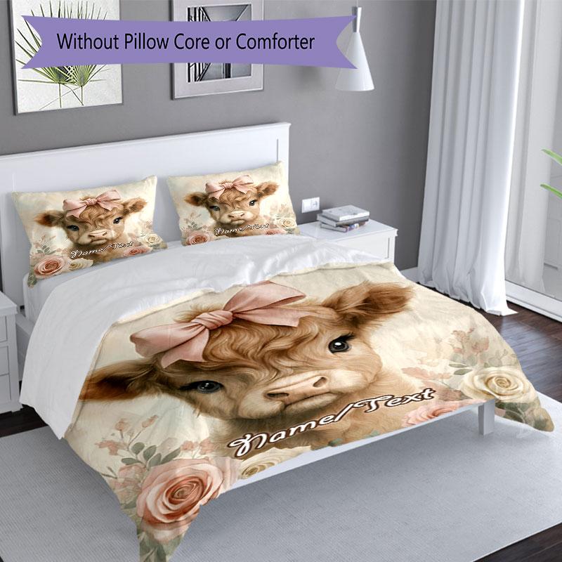3PC Custom Name Baby Cow Bow Bedding Set Printed Bedding Set Duvet Cover Closure Includes 1 Duvet Cover & 13 Pillowcases for Bedroom